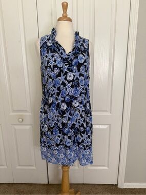 Crown & Ivy Blue Seashell Print Sleeveless Dress Size Large